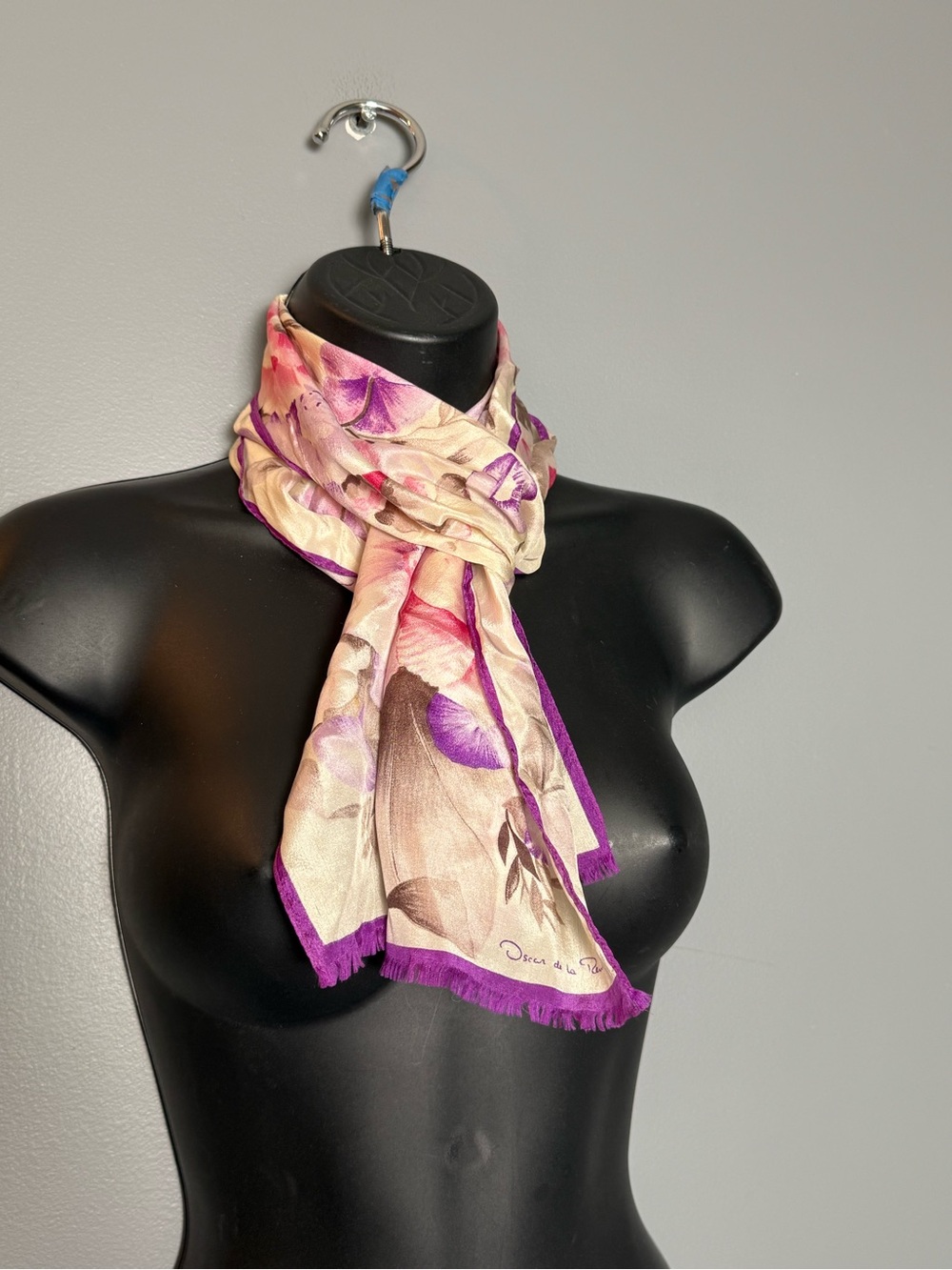 Oscar de la Renta Vintage Floral 100% Silk Scarf 10" x 48"